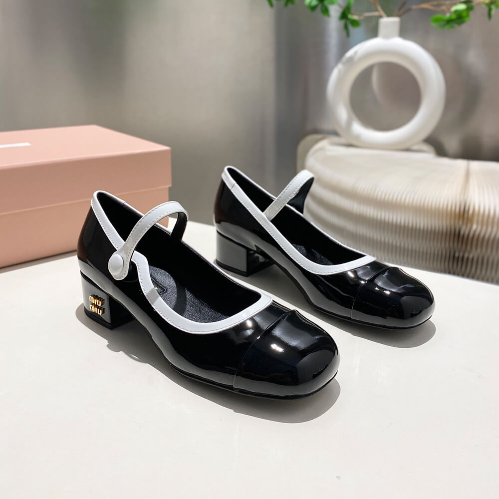 MiuMiu Two-tone patent leather Mary Jane pumps